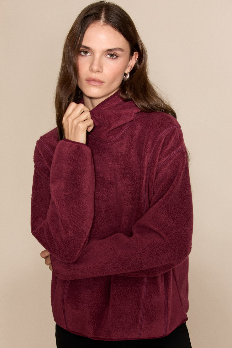 CRANS Kadın Kapüşonlu Polar Bordo Sweatshirt
