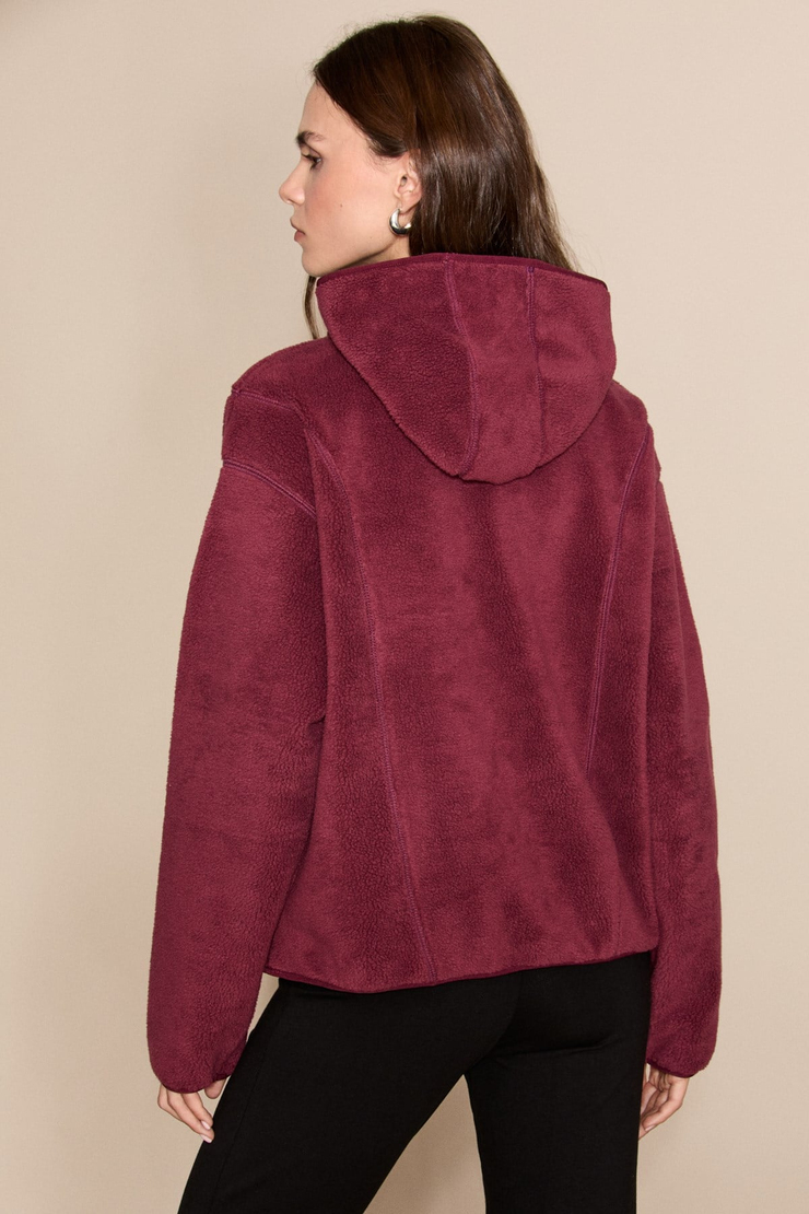 CRANS Kadın Kapüşonlu Polar Bordo Sweatshirt