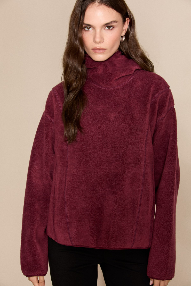 CRANS Kadın Kapüşonlu Polar Bordo Sweatshirt