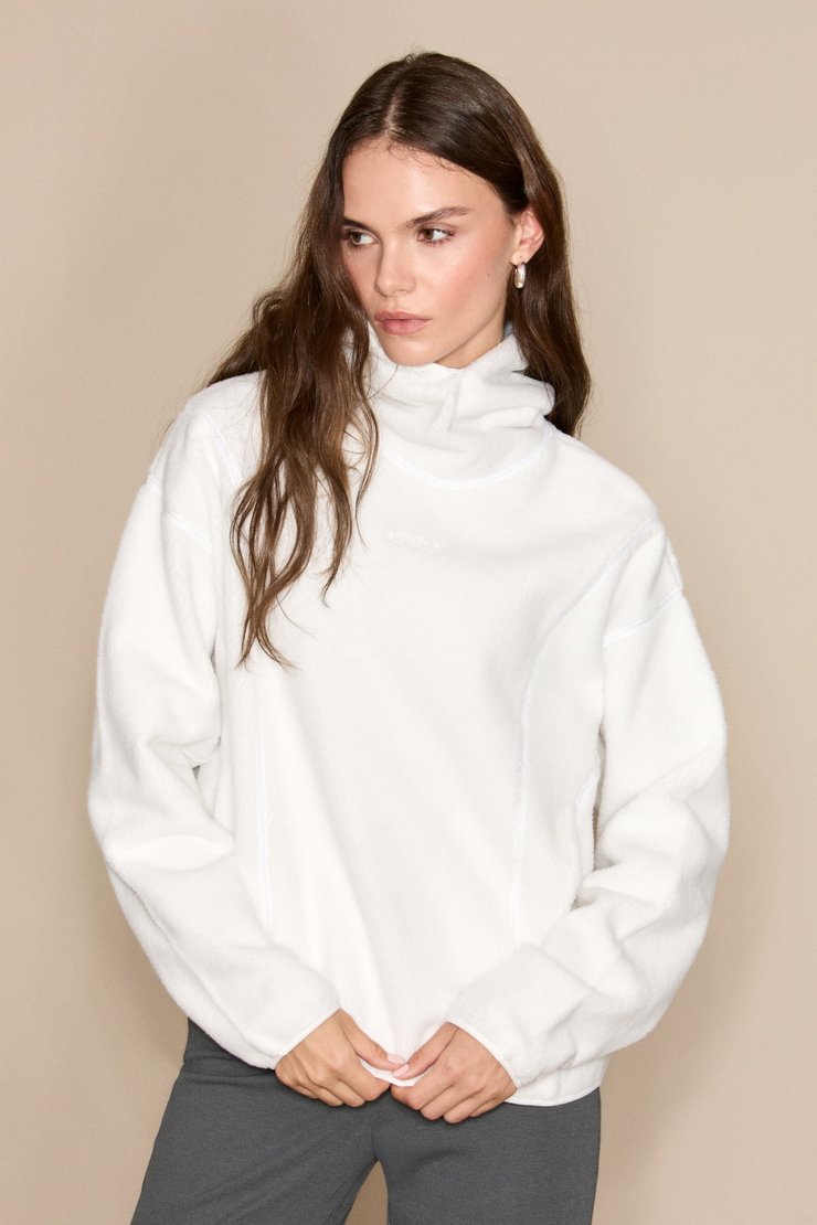 CRANS Kadın Kapüşonlu Polar Ekru Sweatshirt