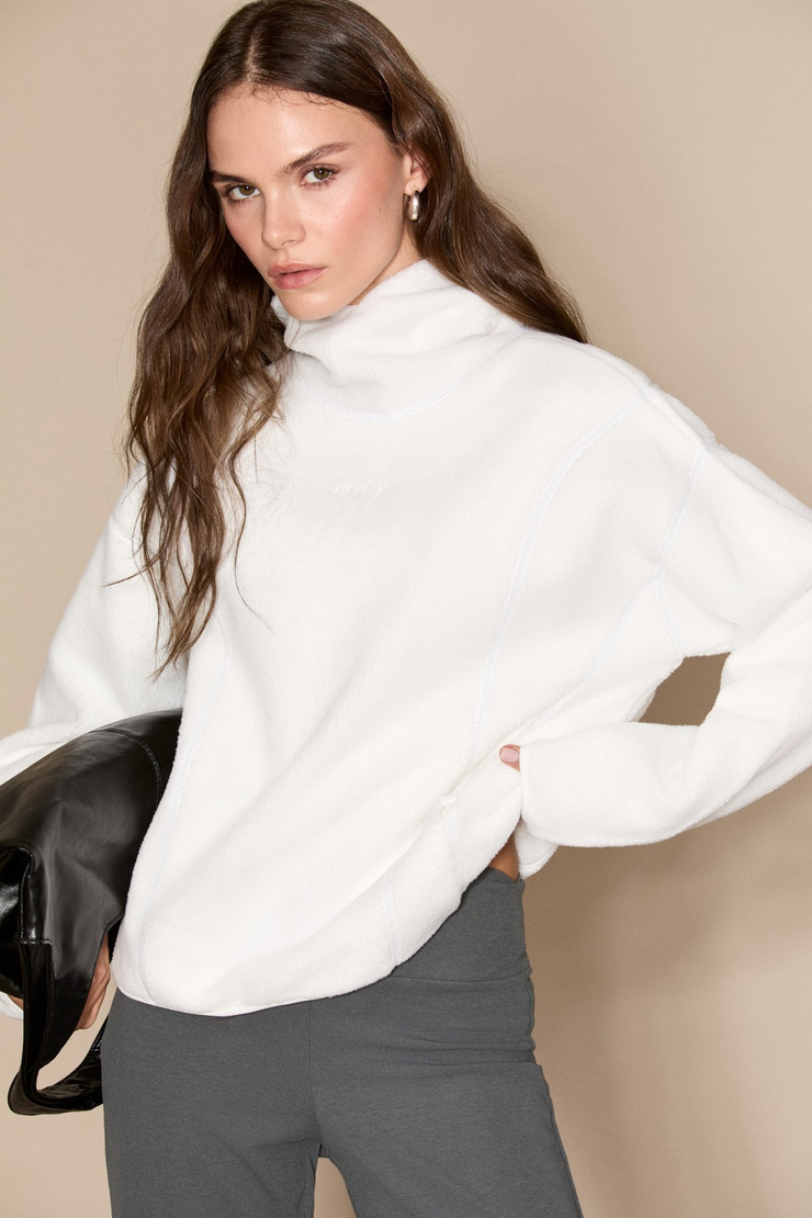 CRANS Kadın Kapüşonlu Polar Ekru Sweatshirt