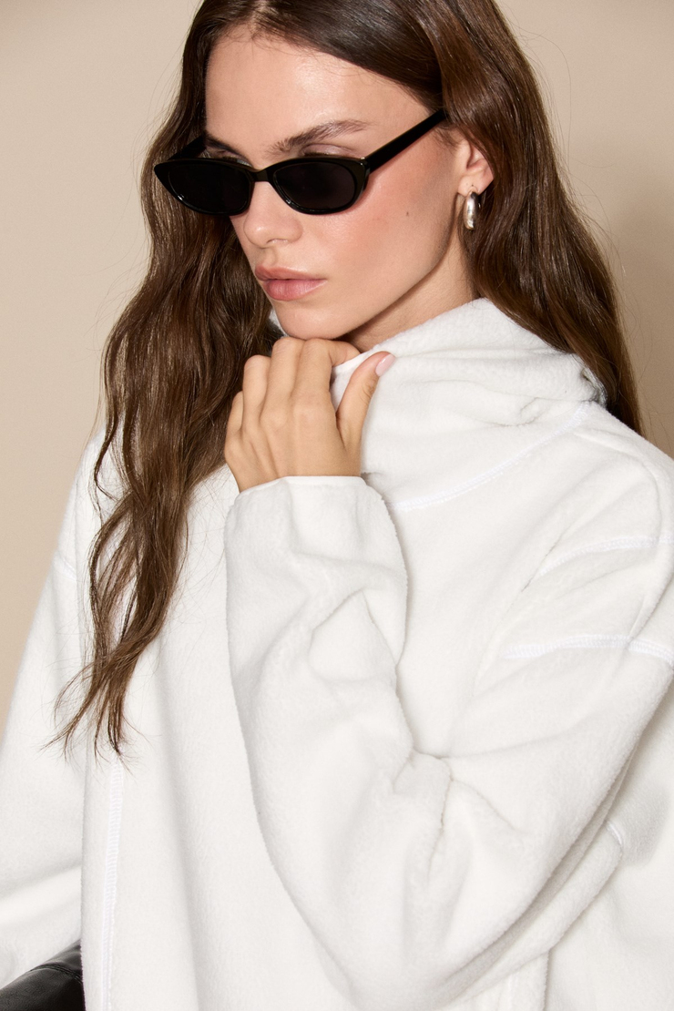 CRANS Kadın Kapüşonlu Polar Ekru Sweatshirt