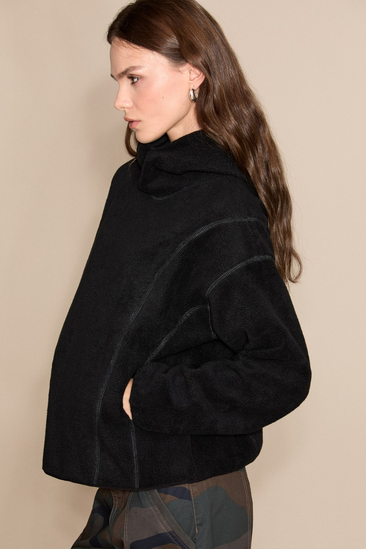 CRANS Kadın Kapüşonlu Polar Siyah Sweatshirt