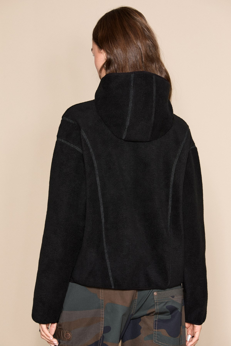 CRANS Kadın Kapüşonlu Polar Siyah Sweatshirt