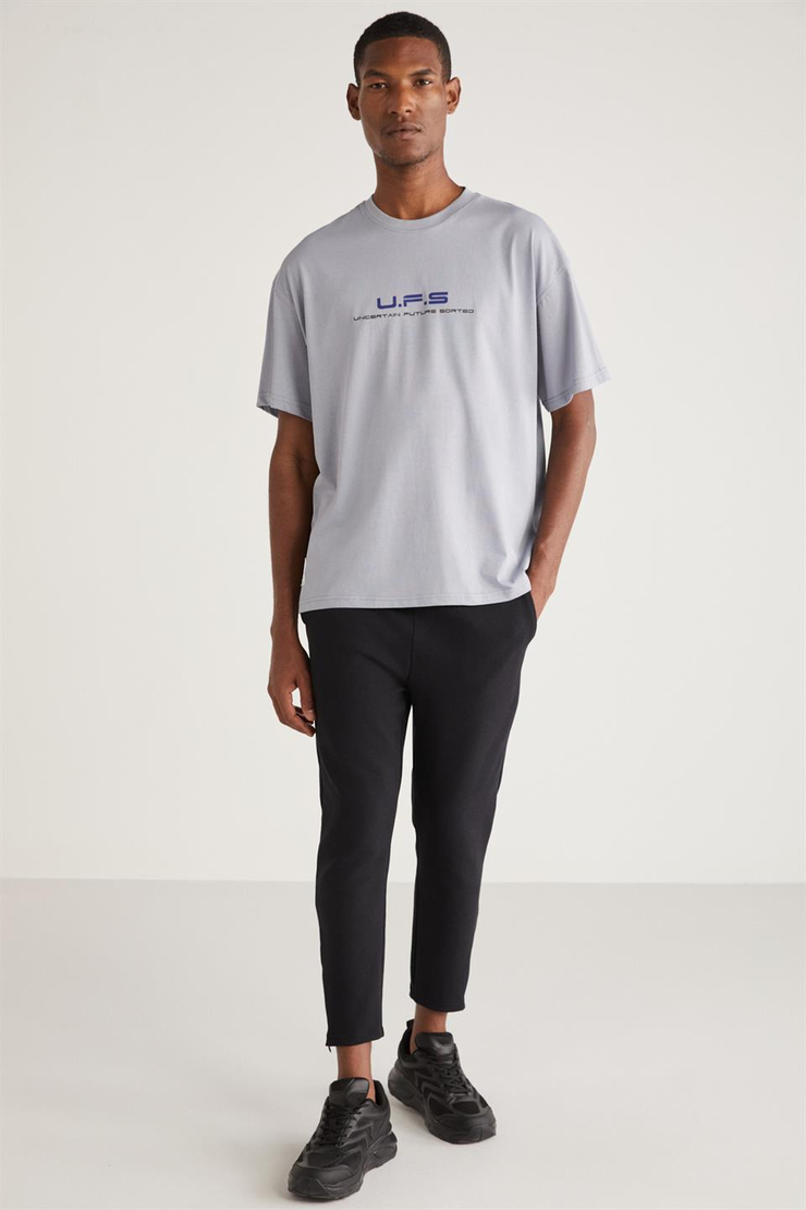 CRİSPİN Örme Oversize Açık Gri Tekli T-Shirt