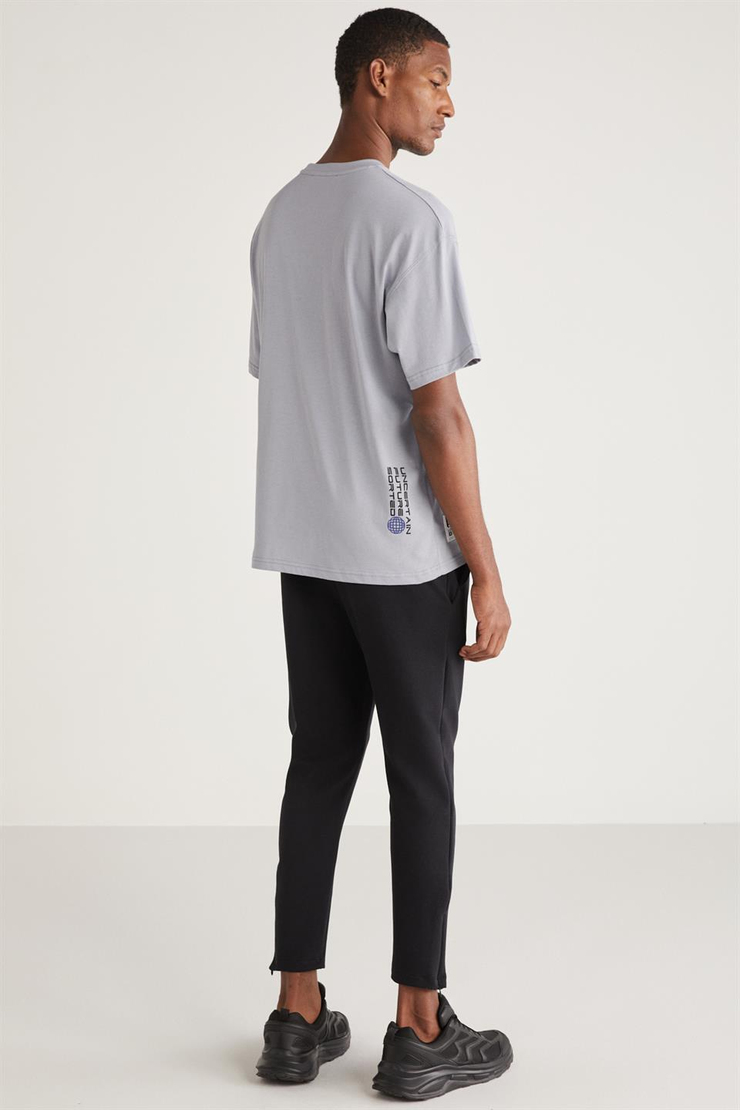 CRİSPİN Örme Oversize Açık Gri Tekli T-Shirt