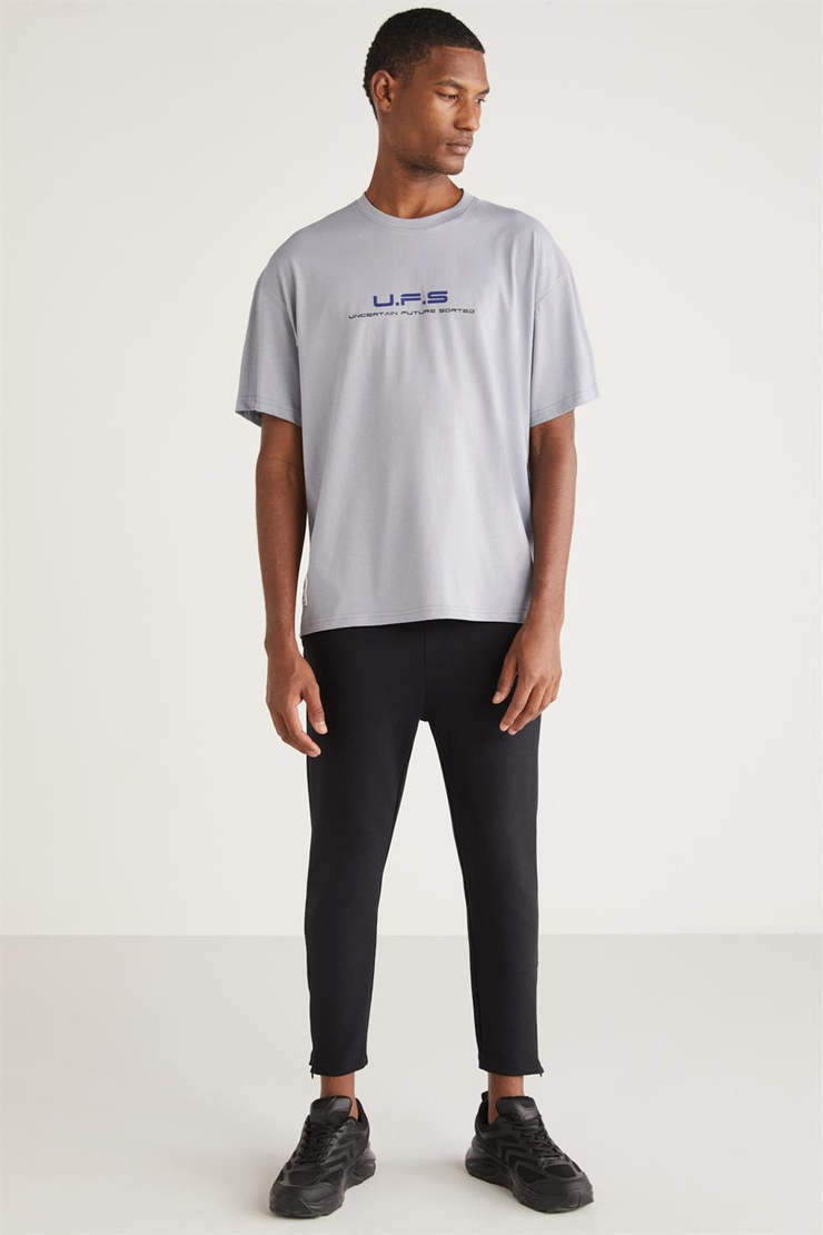 CRİSPİN Örme Oversize Açık Gri Tekli T-Shirt