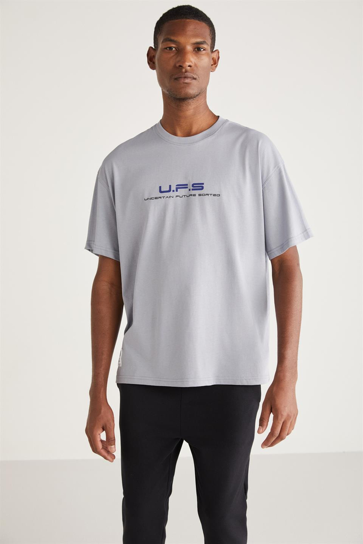 CRİSPİN Örme Oversize Açık Gri Tekli T-Shirt