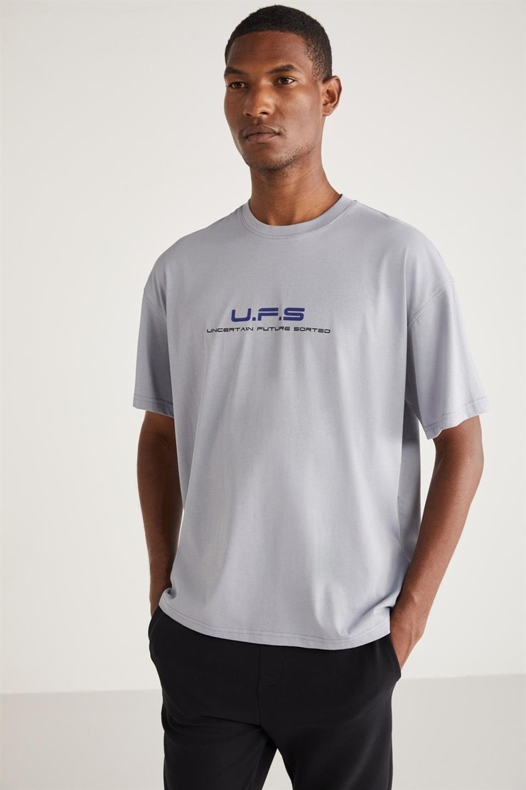 CRİSPİN Örme Oversize Açık Gri Tekli T-Shirt