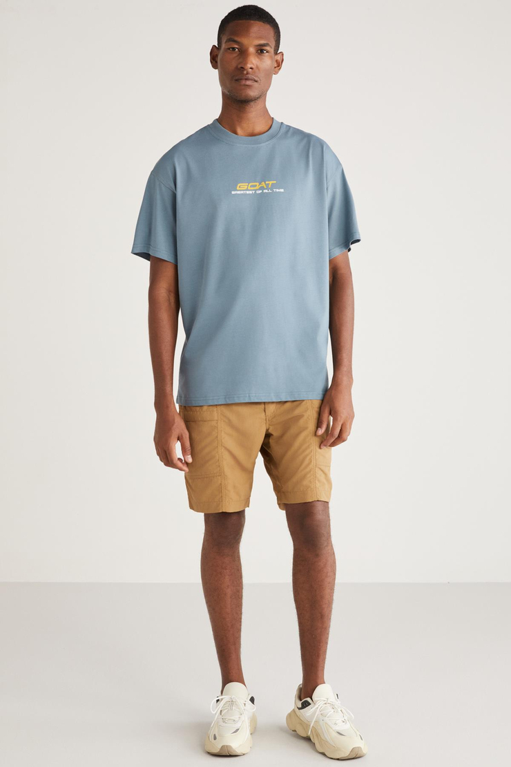 CROSBY Basic Oversize Mavi Tekli T-Shirt