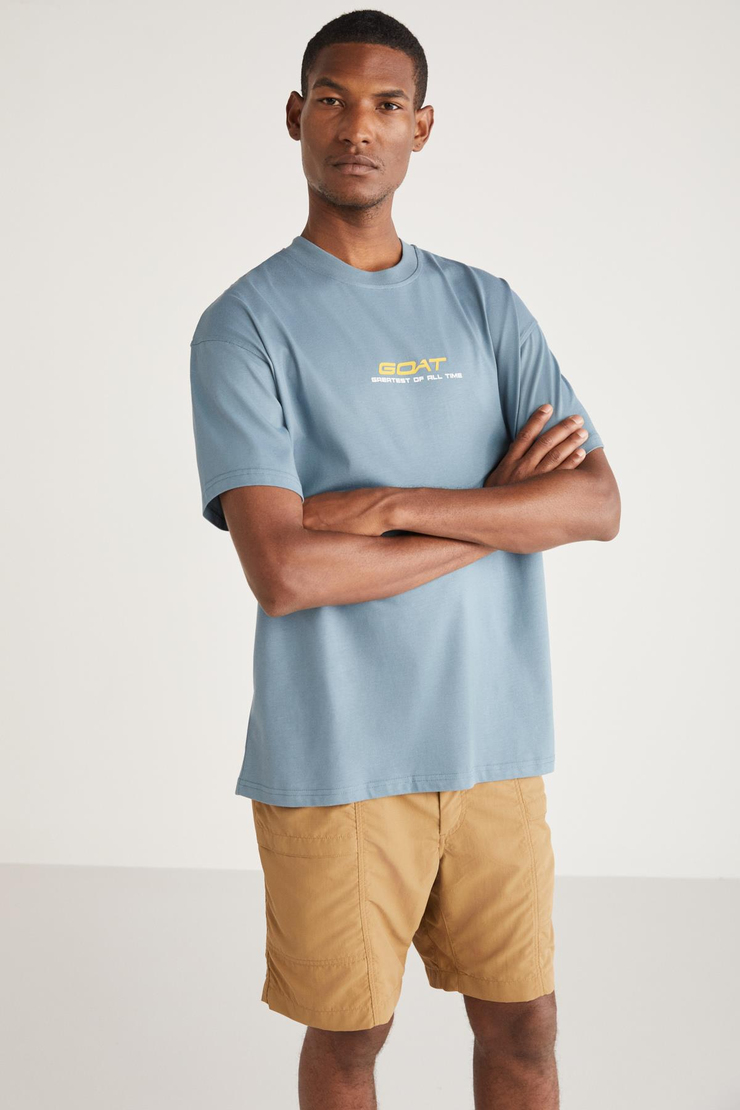 CROSBY Basic Oversize Mavi Tekli T-Shirt