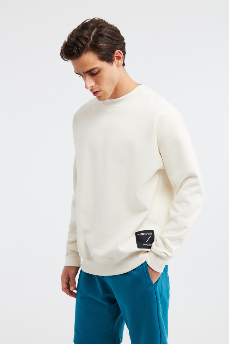 CULT Erkek Ekru Baskılı Yuvarlak Yaka Oversize Sweatshirt
