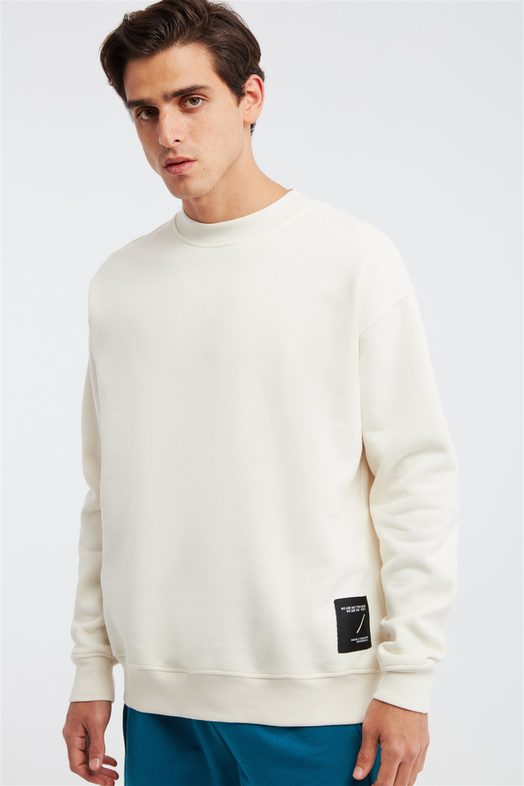 CULT Erkek Ekru Baskılı Yuvarlak Yaka Oversize Sweatshirt