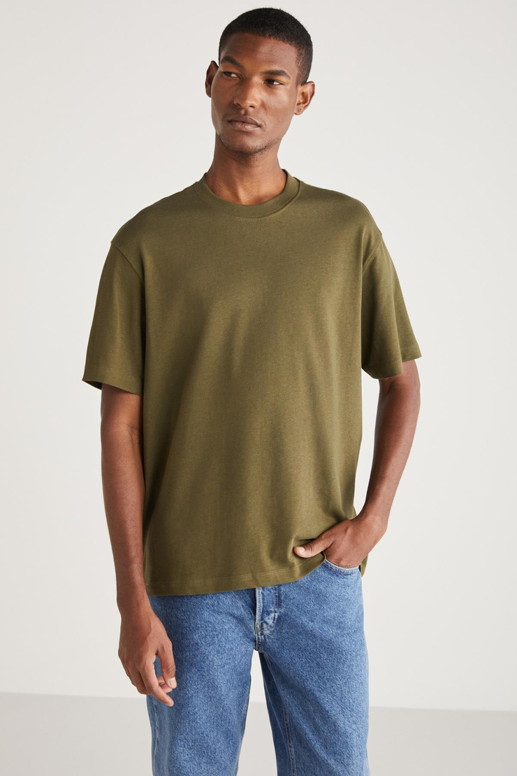 CURTİS Basic Relaxed Haki Tekli T-Shirt