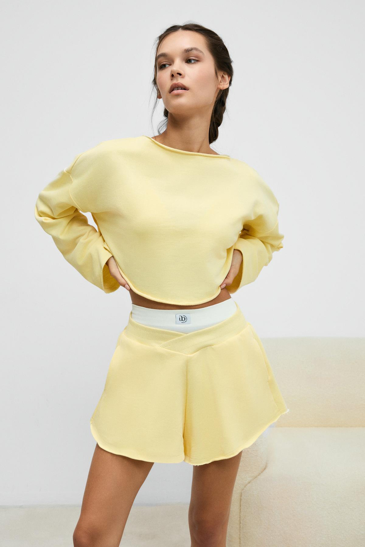 CYBELE Kadın Kayık Yakalı Oversize Uzun Kollu Sarı Sweatshirt