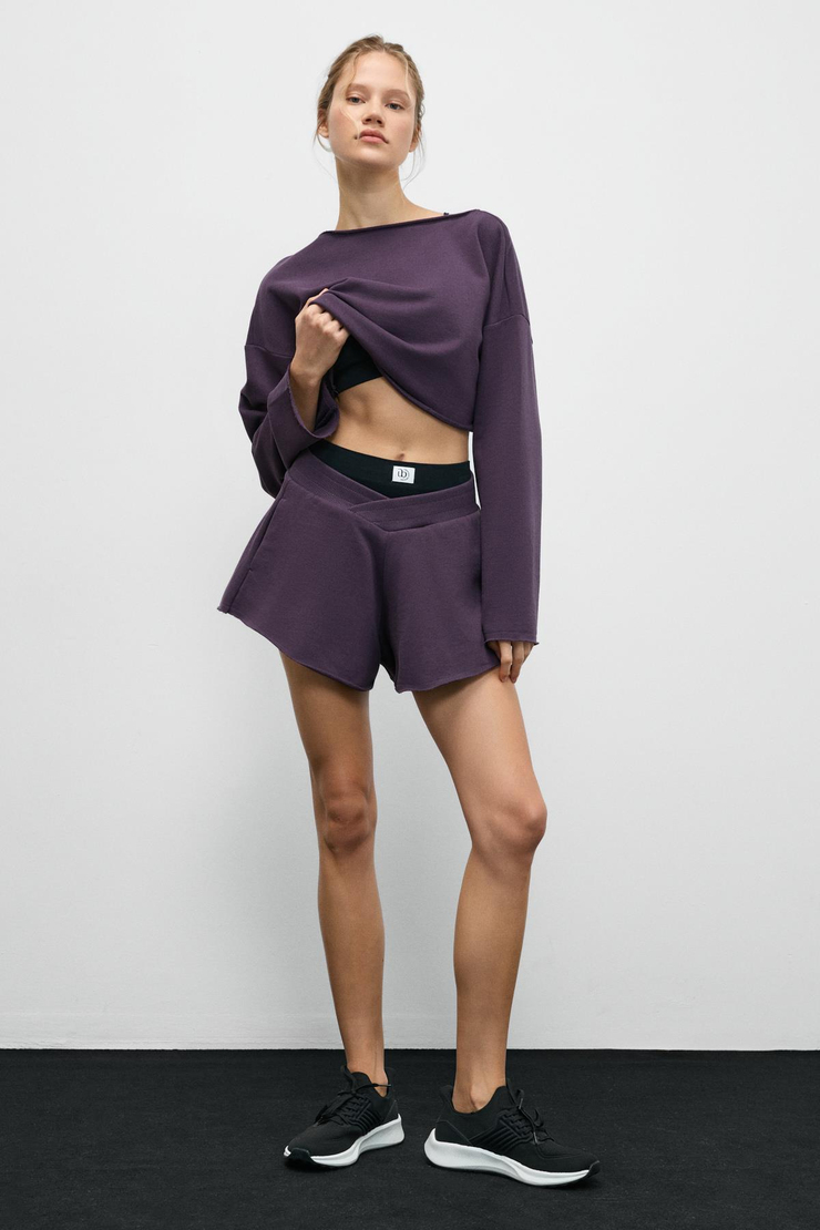 CYBELE Kadın Kayık Yakalı Oversize Uzun Kollu Mor Sweatshirt