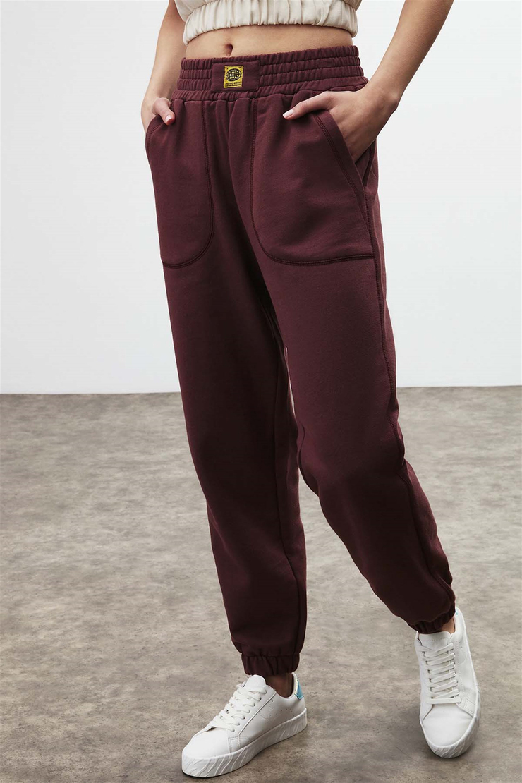 DAHLIA Örme Relaxed Fit Bordo  Eşofman Altı