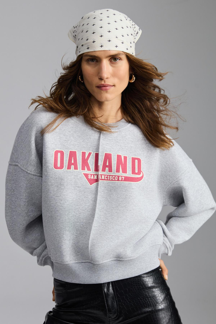 DALESKA Kadın Şehir Temalı Baskı Detaylı Yumuşak Organik Pamuk Şardonlu Regular Grimelanj Sweatshirt