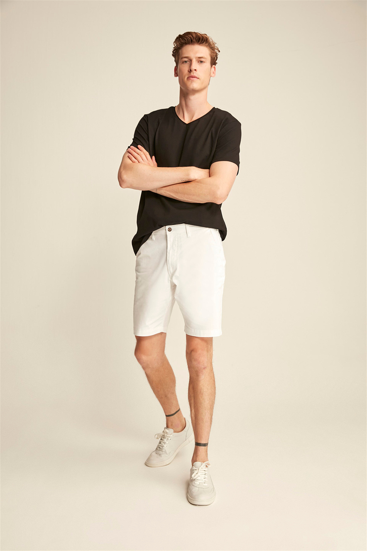 DAMIAN Erkek Beyaz Düz Renk  Slim Fit Şort&Bermuda