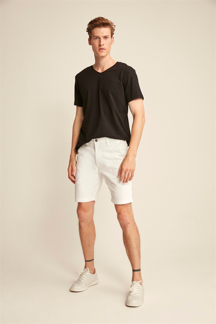 DAMIAN Erkek Beyaz Düz Renk  Slim Fit Şort&Bermuda