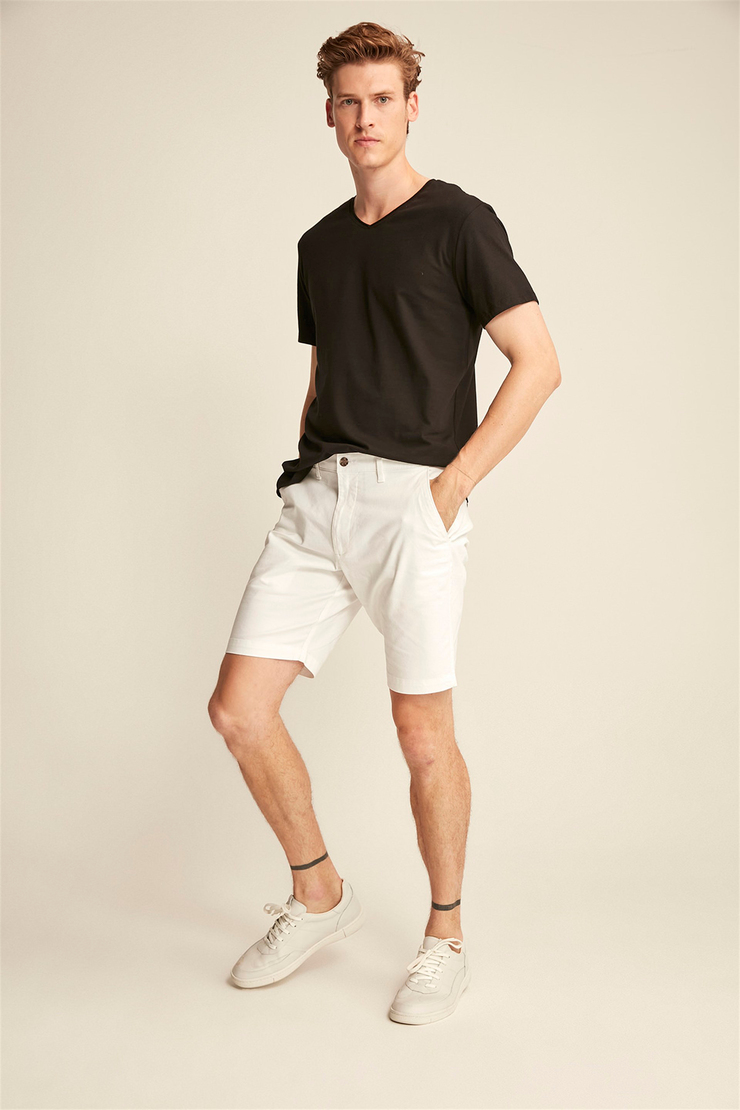DAMIAN Erkek Beyaz Düz Renk  Slim Fit Şort&Bermuda