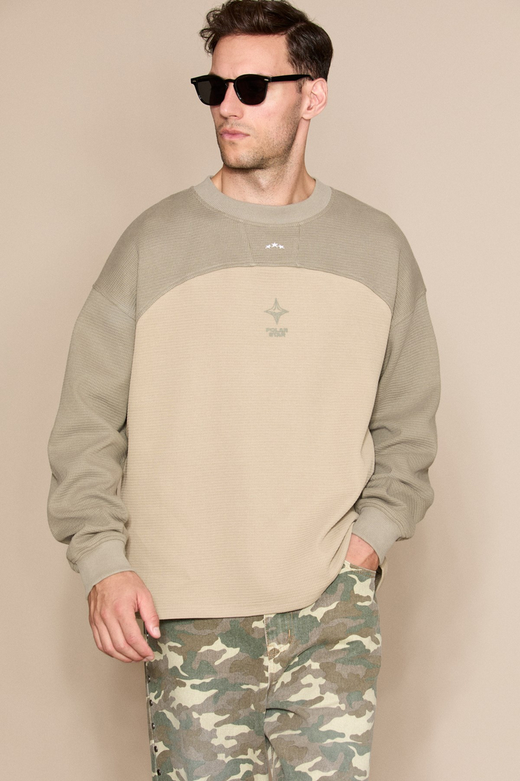 DAMIANO Erkek Organik Pamuklu Garnili Haki Sweatshirt
