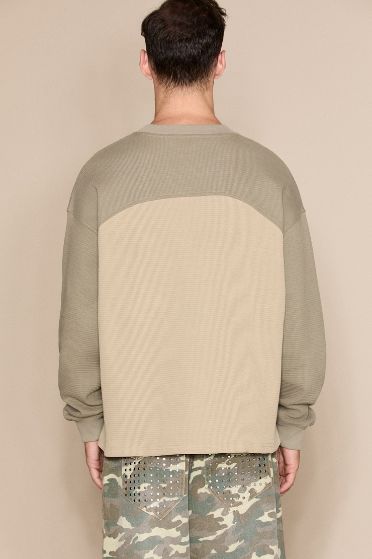 DAMIANO Erkek Organik Pamuklu Garnili Haki Sweatshirt