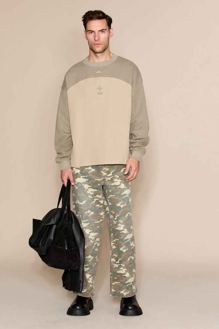 DAMIANO Erkek Organik Pamuklu Garnili Haki Sweatshirt