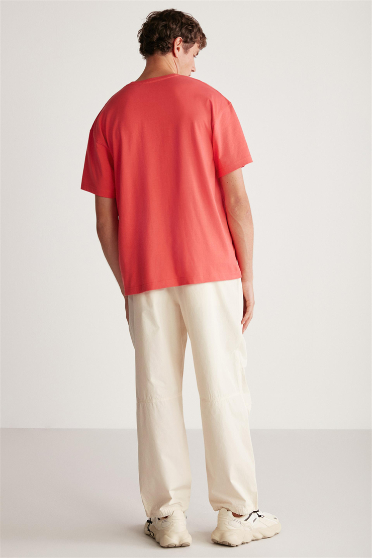 DAMIEN Örme Oversize Kırmızı Tekli T-Shirt