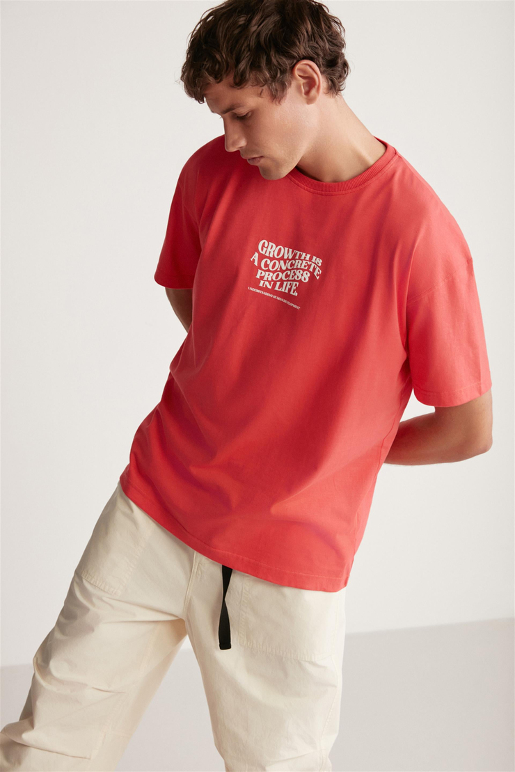 DAMIEN Örme Oversize Kırmızı Tekli T-Shirt