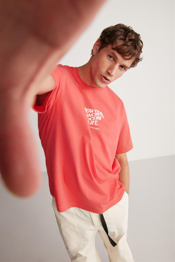 DAMIEN Örme Oversize Kırmızı Tekli T-Shirt