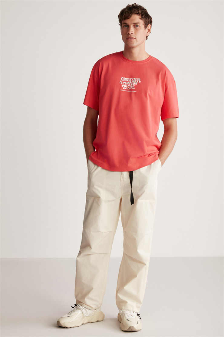 DAMIEN Örme Oversize Kırmızı Tekli T-Shirt