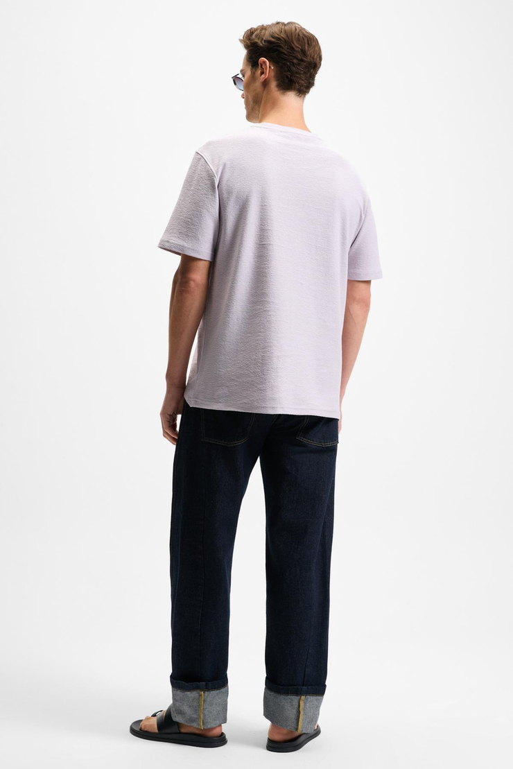 DAPPERLY Erkek Ön Baskı Ve Nakış Detaylı Organik Pamuk Bisiklet Yaka Regular Fit Lila T-Shirt