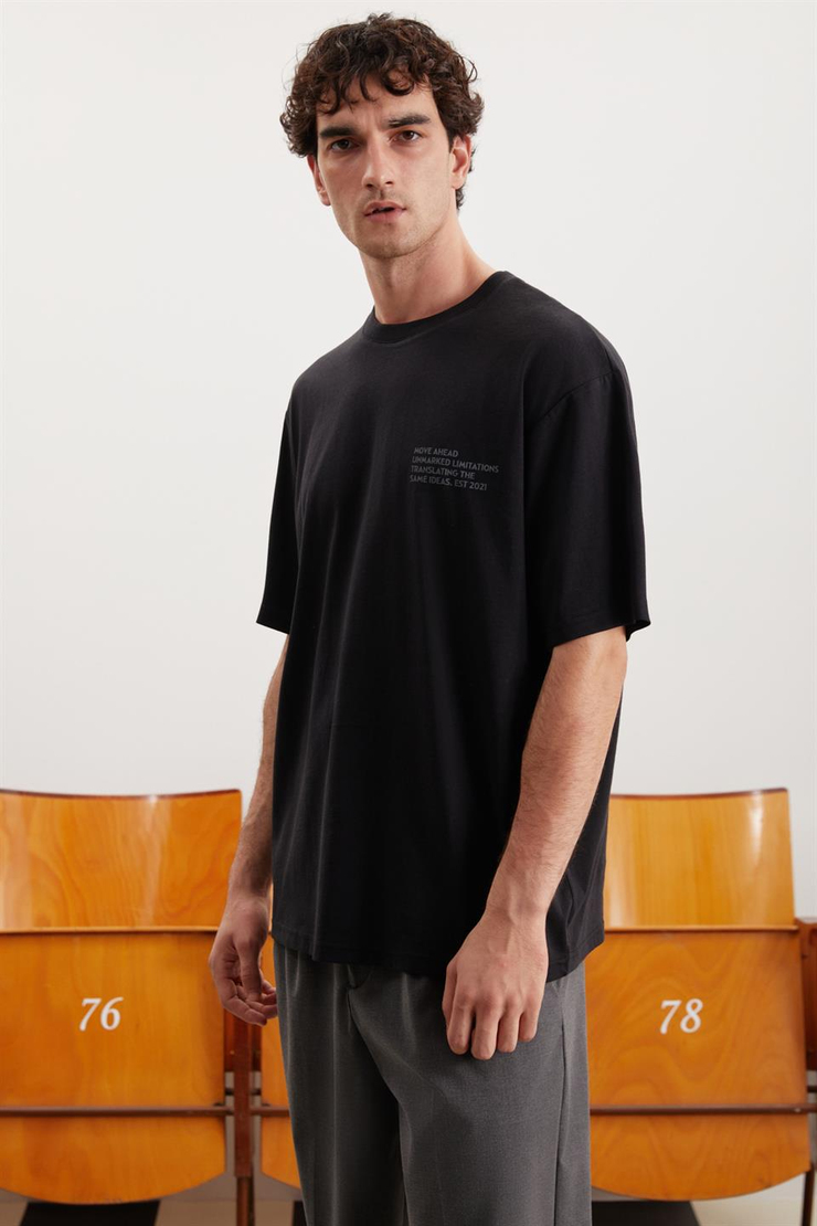 DARELL Örme Relaxed Siyah  T-Shirt