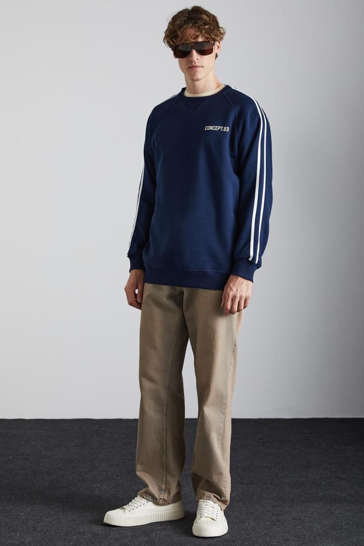 DARIUS Erkek 3 İplik İçi Şardonlu Lacivert Sweatshirt
