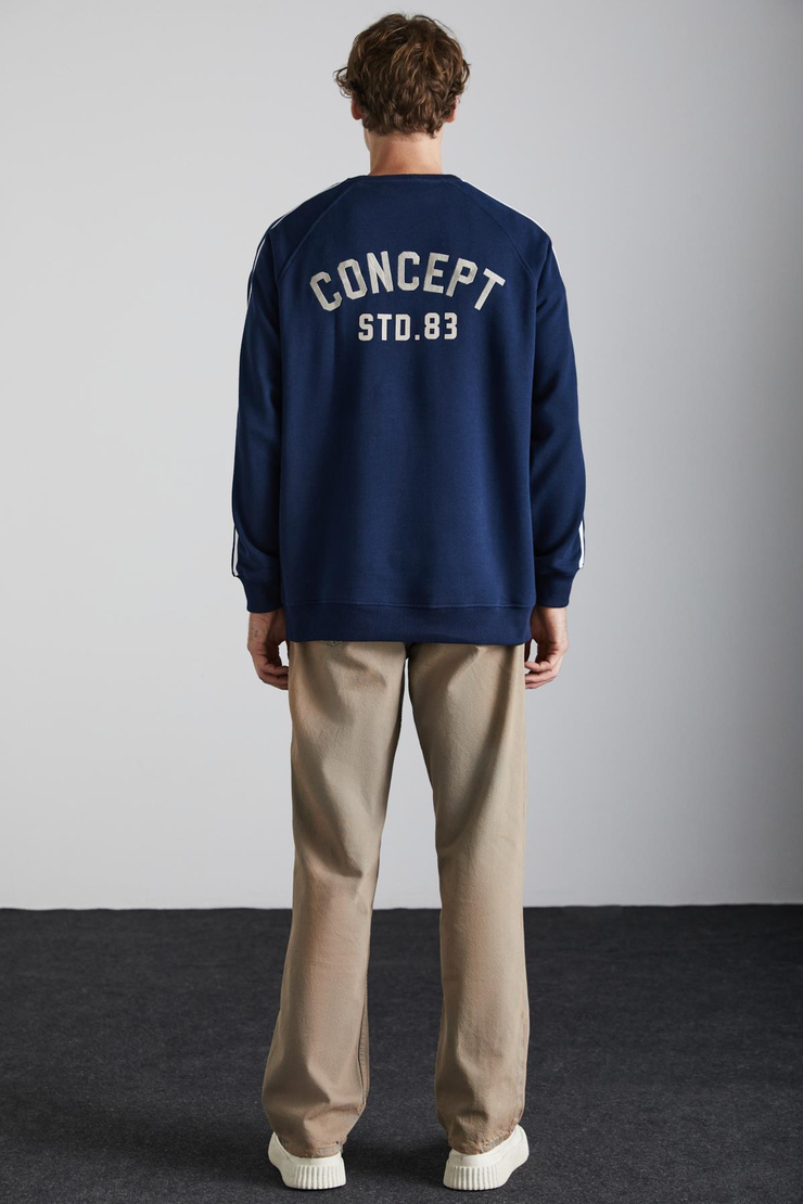 DARIUS Erkek 3 İplik İçi Şardonlu Lacivert Sweatshirt