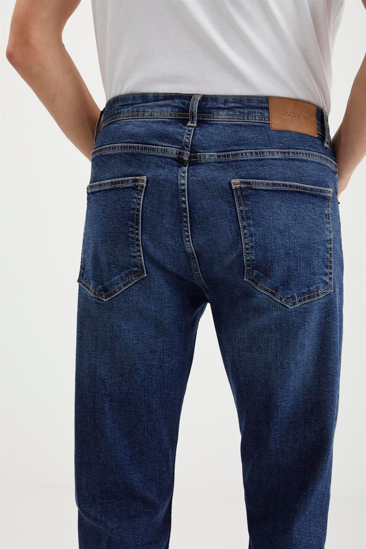 DAVIN  Slim Fit Koyu Mavi Tekli Jeans
