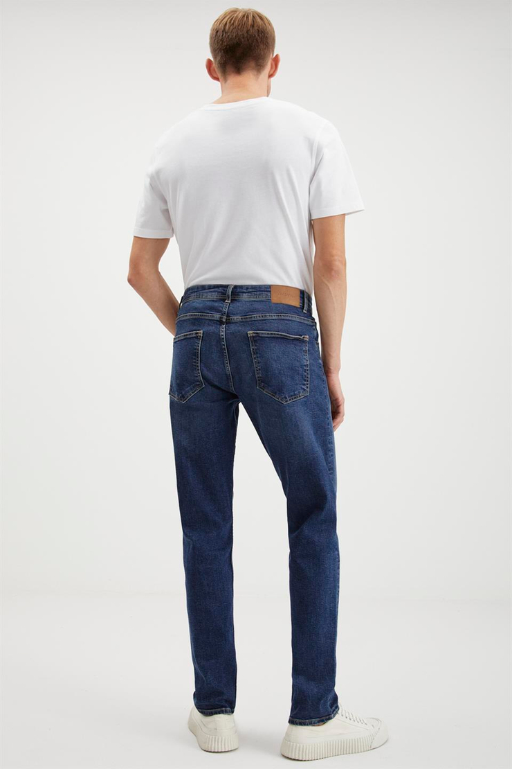 DAVIN  Slim Fit Koyu Mavi Tekli Jeans