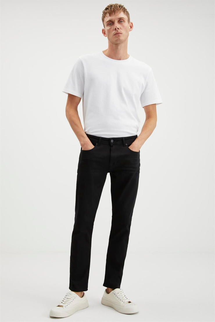 DAVIN  Slim Fit Siyah Tekli Jeans