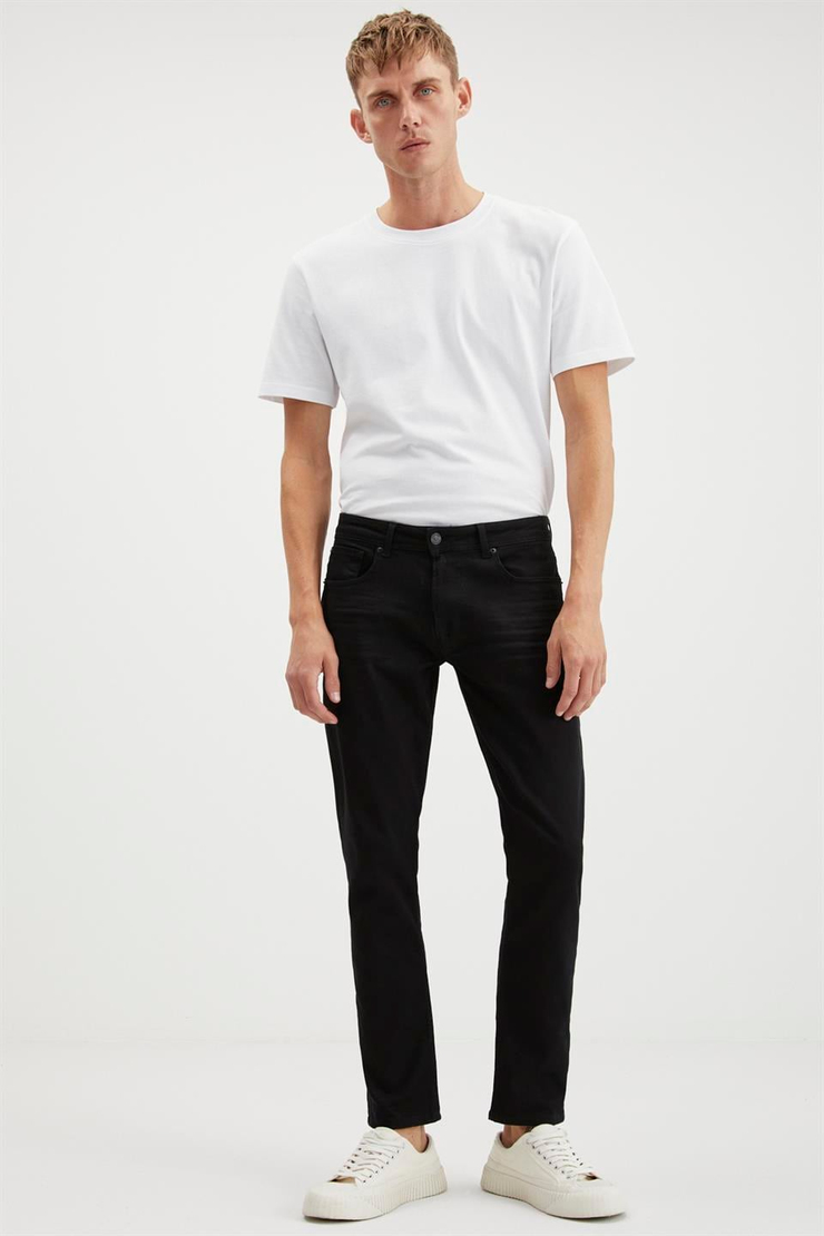 DAVIN  Slim Fit Siyah Tekli Jeans