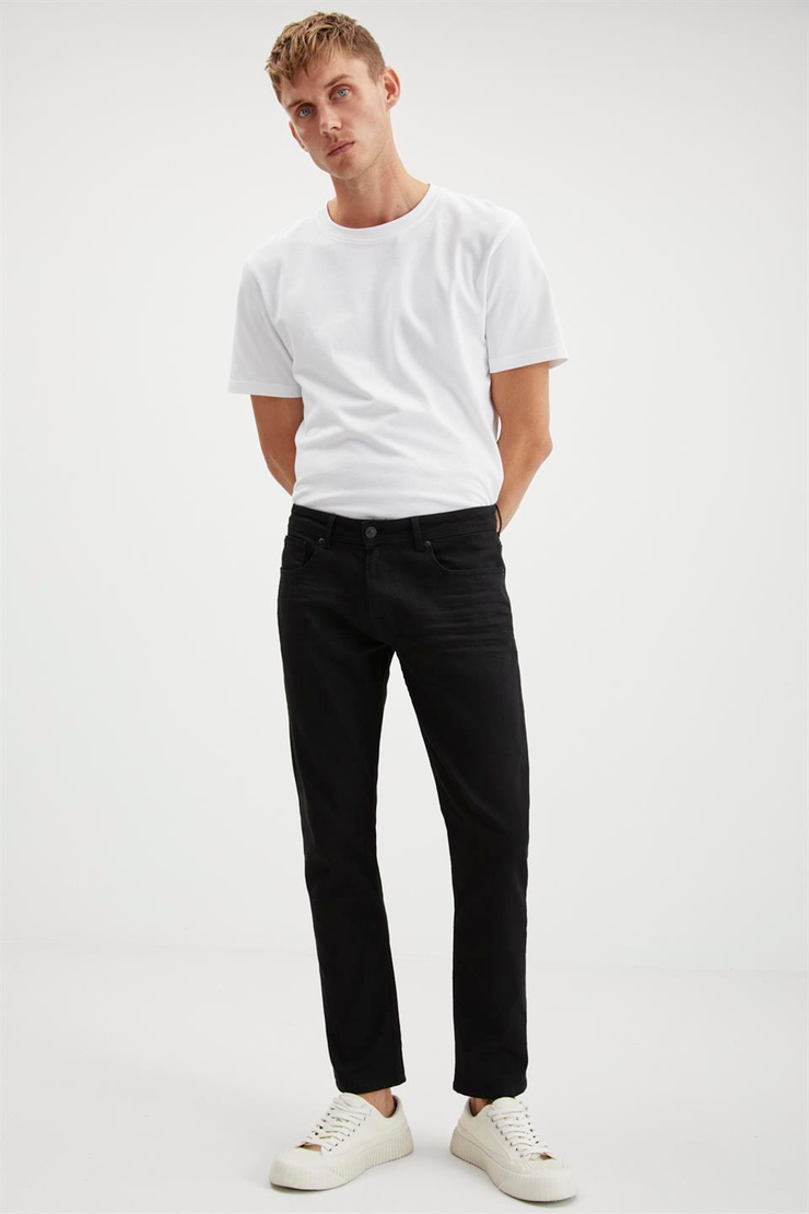 DAVIN  Slim Fit Siyah Tekli Jeans