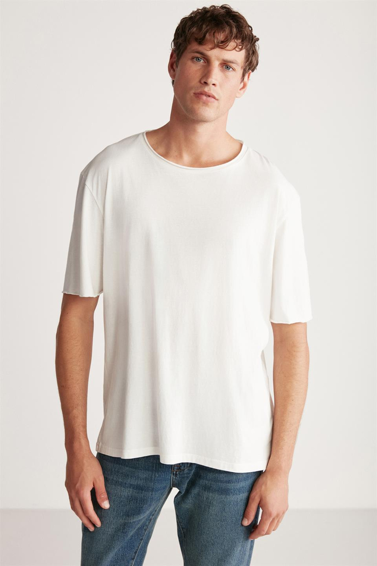 DAVINSON Örme Oversize Beyaz  T-Shirt