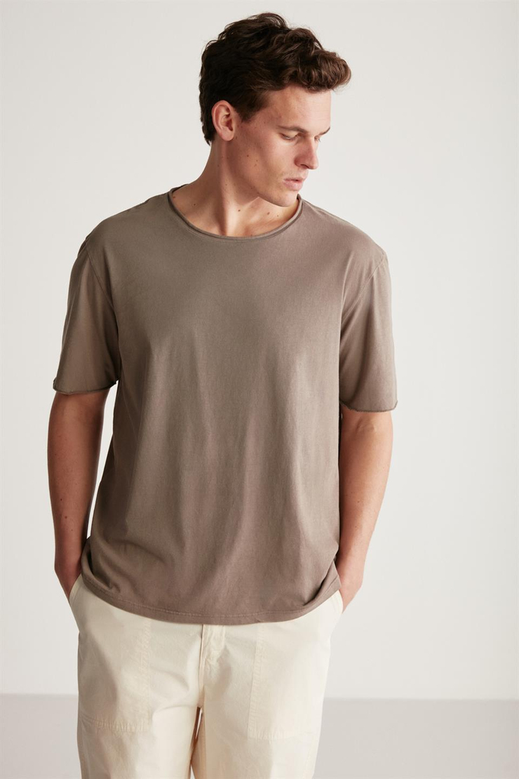 DAVINSON Örme Oversize Kahverengi  T-Shirt