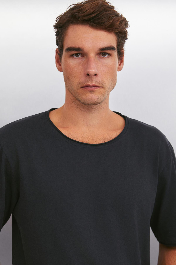 DAVINSONO  Relaxed Antrasit Tekli T-Shirt