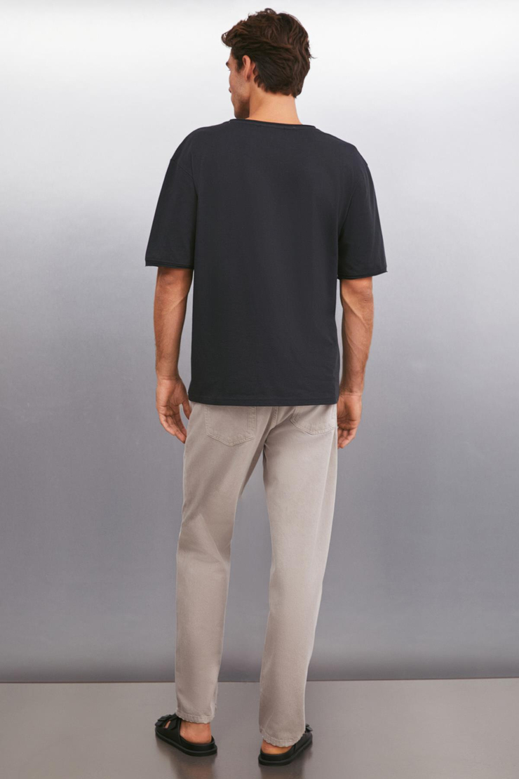 DAVINSONO  Relaxed Antrasit Tekli T-Shirt