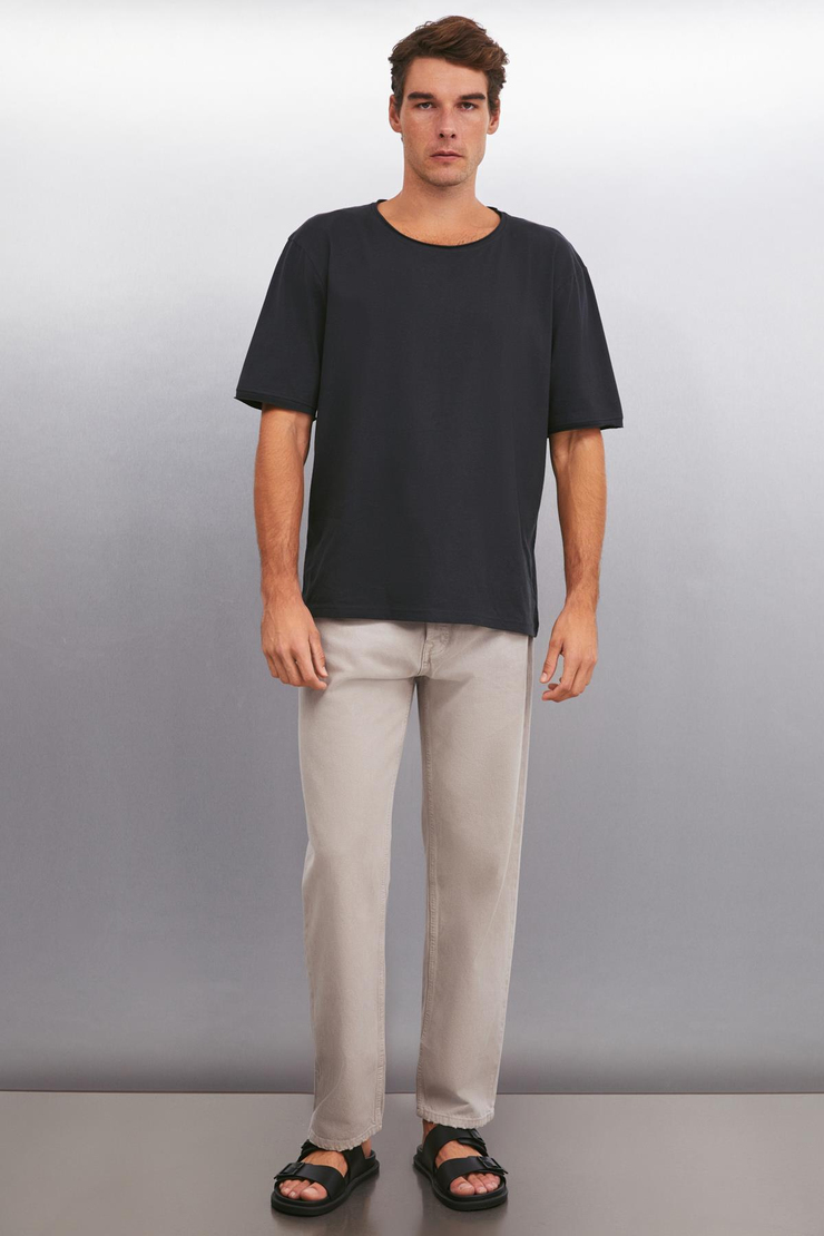 DAVINSONO  Relaxed Antrasit Tekli T-Shirt