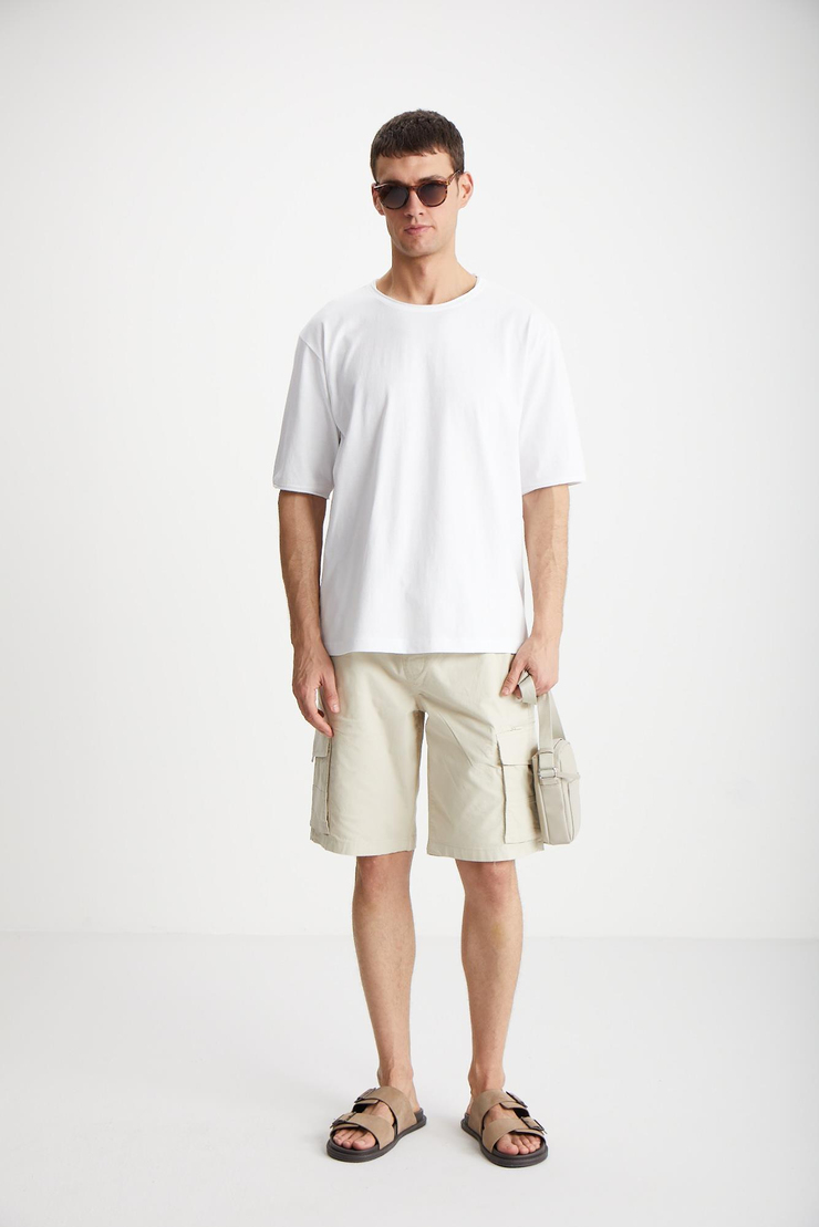 DAVINSONO  Relaxed Beyaz Tekli T-Shirt