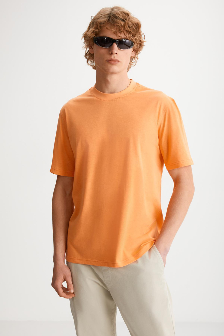 DAVINSONO  Relaxed Turuncu Tekli T-Shirt