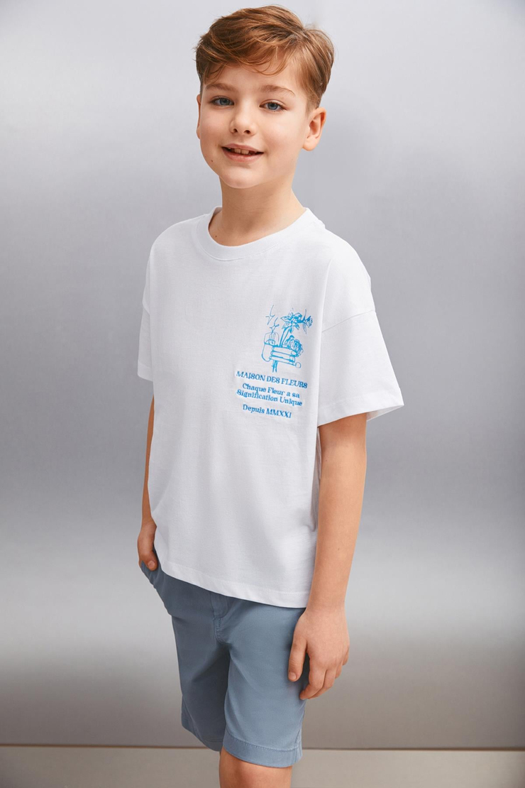DAVY  Relaxed Beyaz Tekli T-Shirt