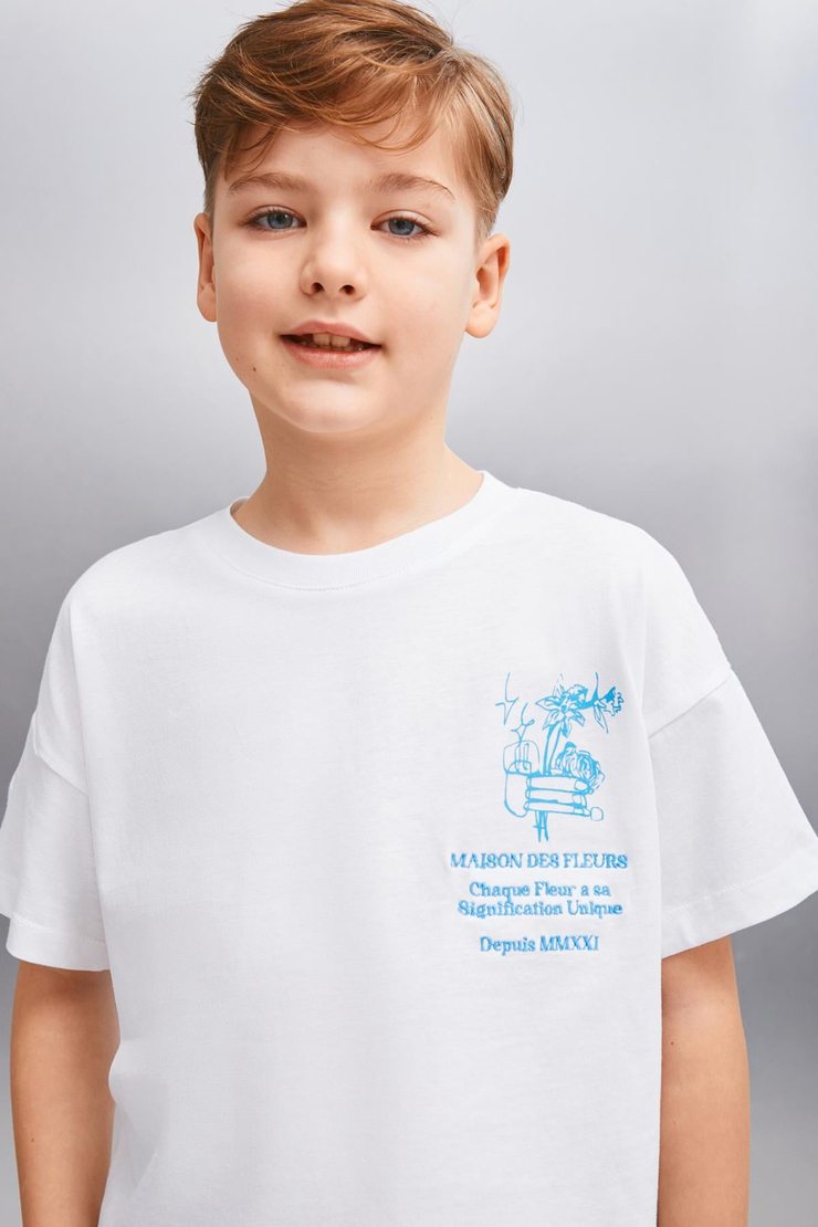 DAVY  Relaxed Beyaz Tekli T-Shirt